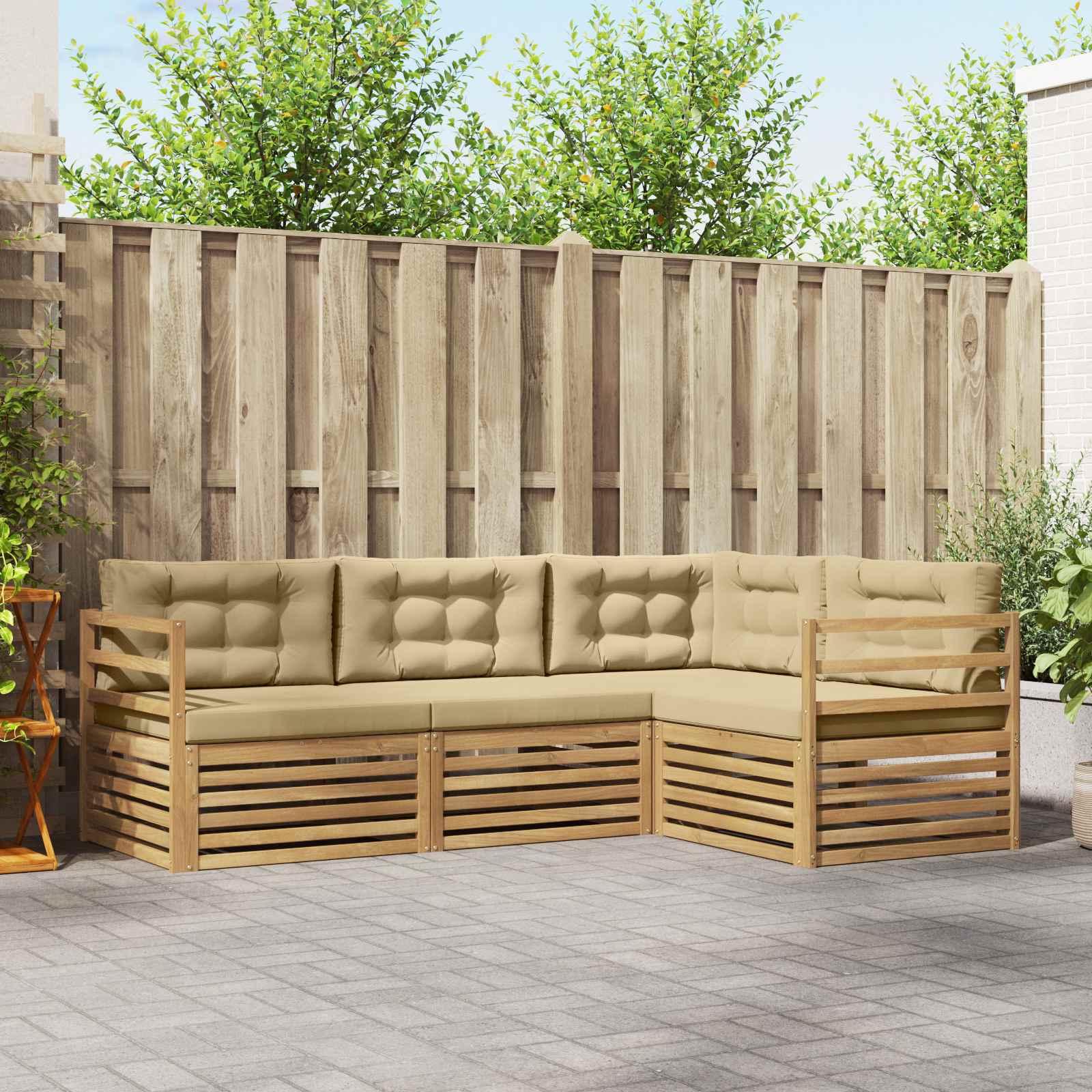 Udendørs sofagruppe 4 stk Hvid og Beige 245,5 x 166,5 x 73 cm