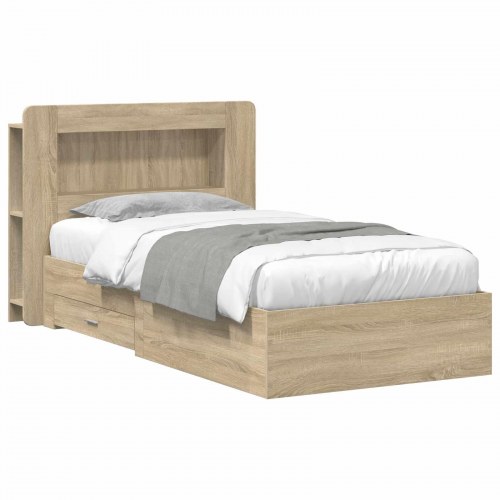 Sengestel med opbevaring Sonoma-eg 75 x 190 cm Konstrueret træ