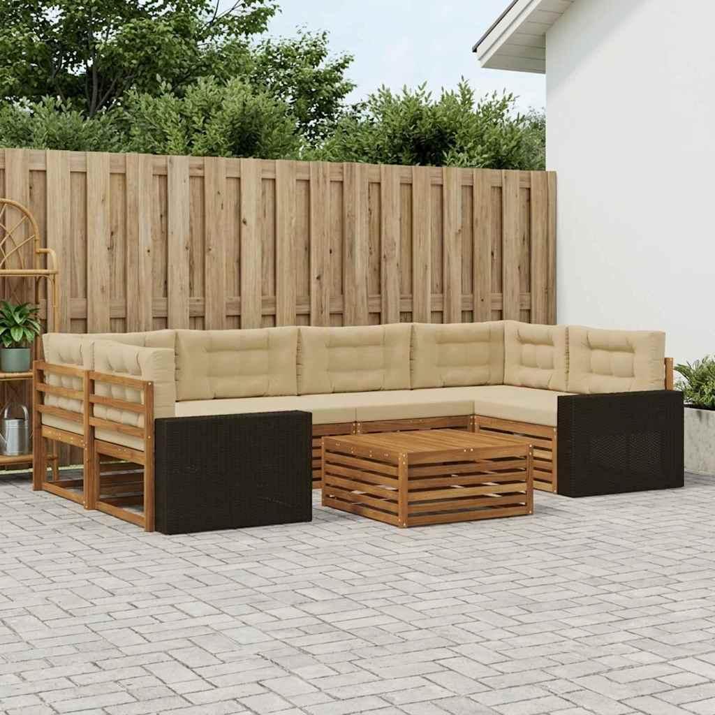 Udendørs sofagruppe med pude 7 stk Naturlig og Beige Polyester