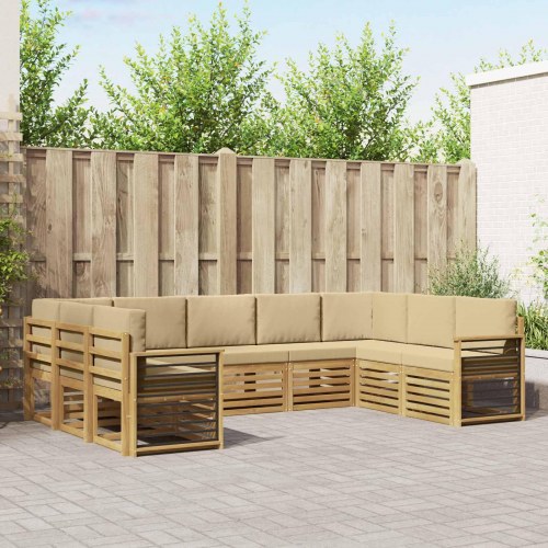 Udendørs sofagruppe 9 stk Hvid og Beige 304 x 187,5 x 73 cm