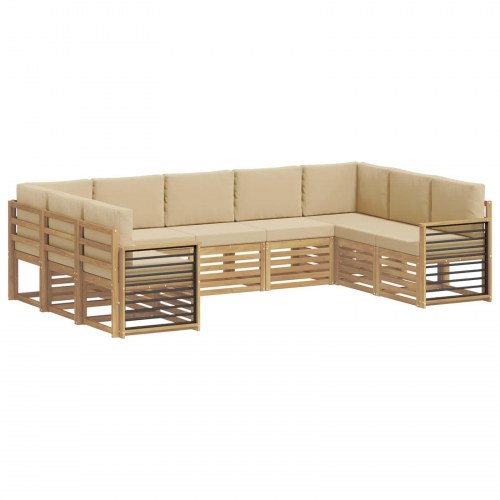 Udendørs sofagruppe 9 stk Hvid og Beige 304 x 187,5 x 73 cm