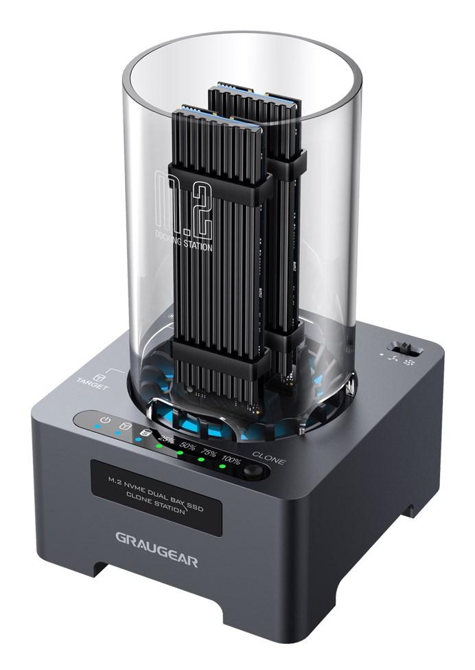 GRAUGEAR G‑M2DK‑CL‑20G M.2 NVMe dual dockingstation - USB 3.2 Gen 2x2 Type‑C, sort billede