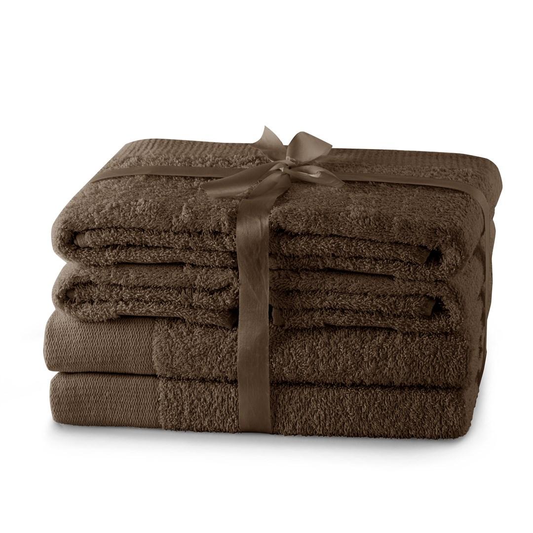 AmeliaHome Amari håndklæde-sæt - brun, 2×70×140 cm + 4×50×100 cm, 100 % bomuld