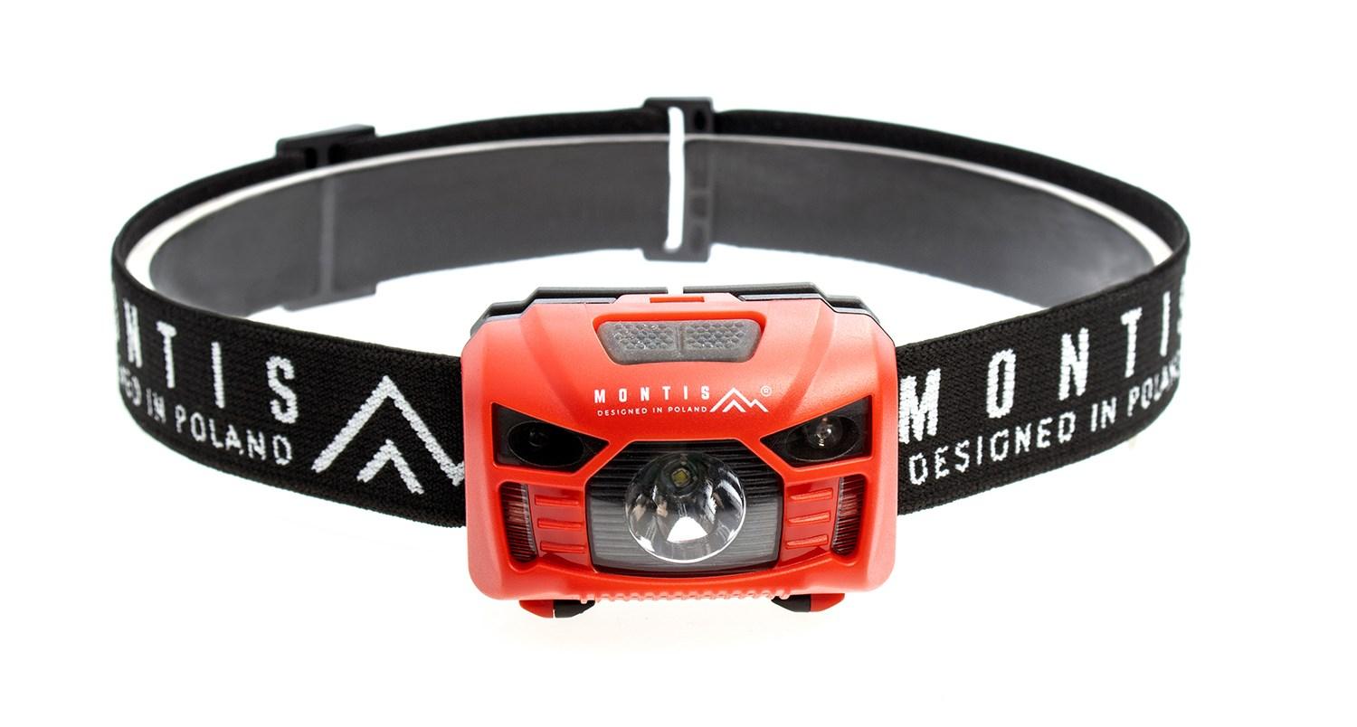 MONTIS MT002 pandelampe med sensor - rød, sort pandebånd, LED 3 W billede