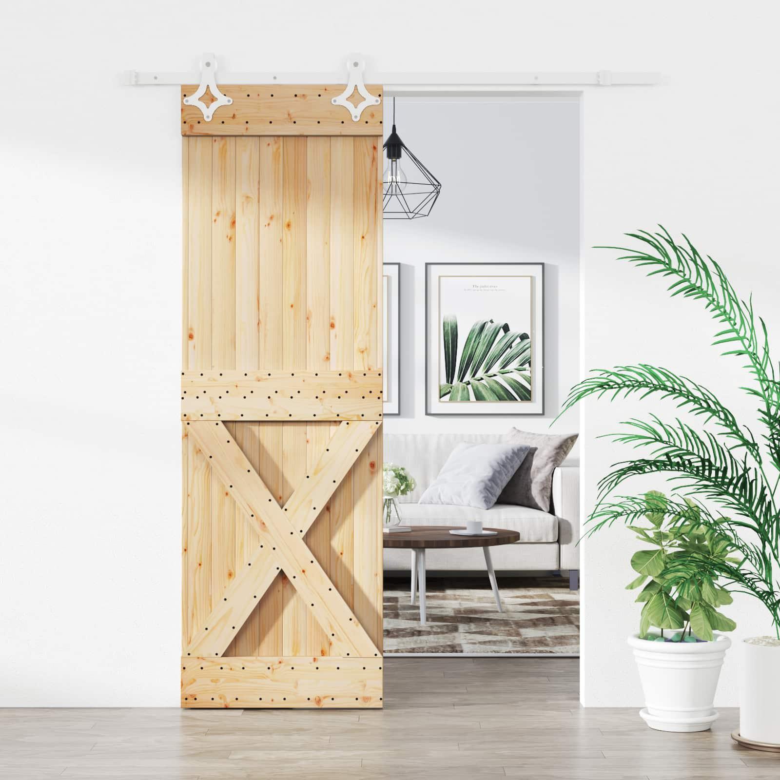 Skydedør i massivt fyrretræ - natur/hvid 70 × 210 cm