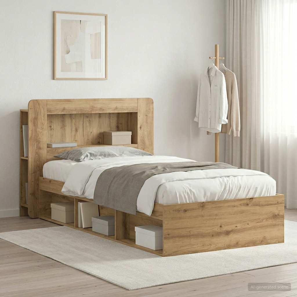 Sengestel med opbevaring Artisan-eg 90 x 200 cm Konstrueret træ billede