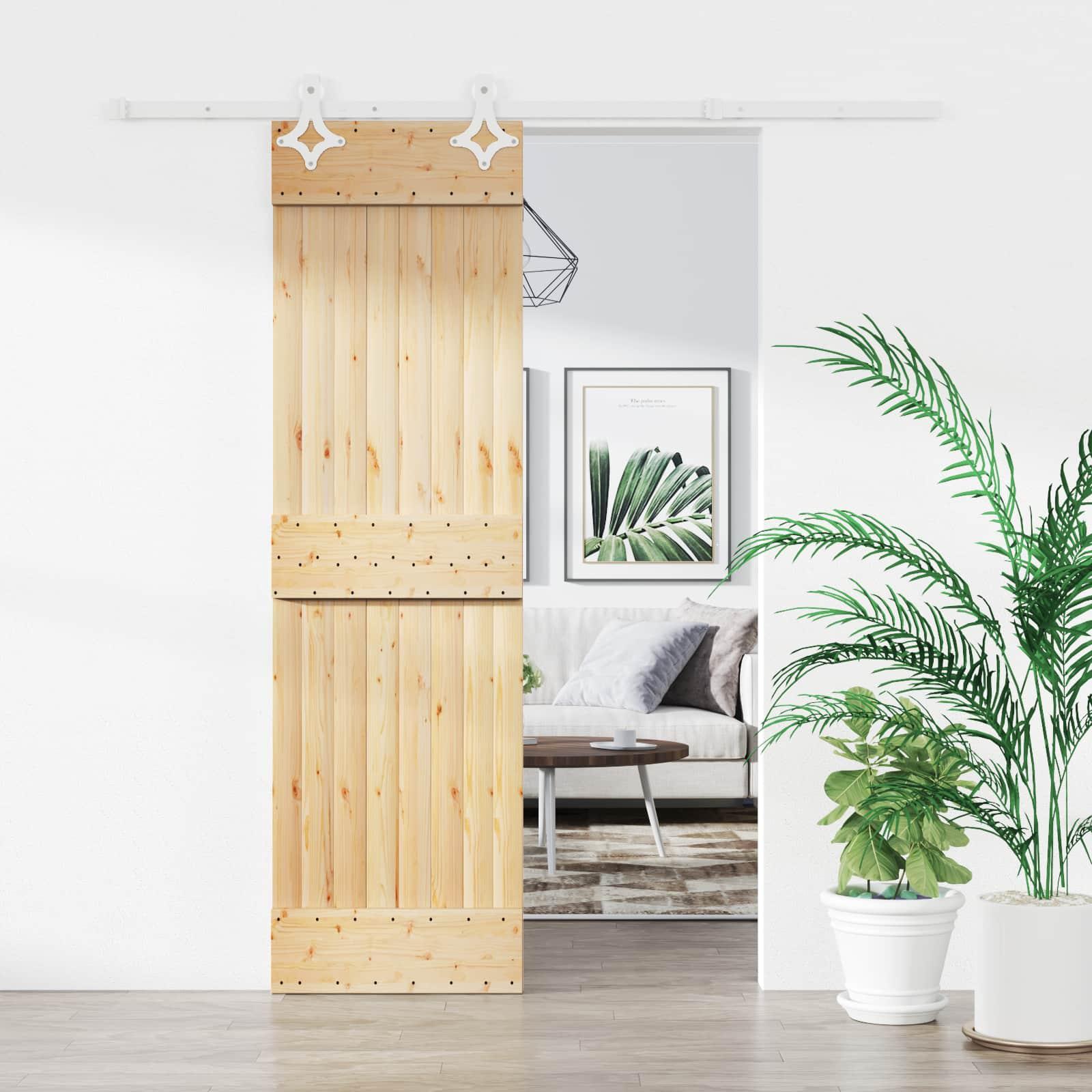Skydedør i massivt fyrretræ - natur/hvid 70 × 210 cm