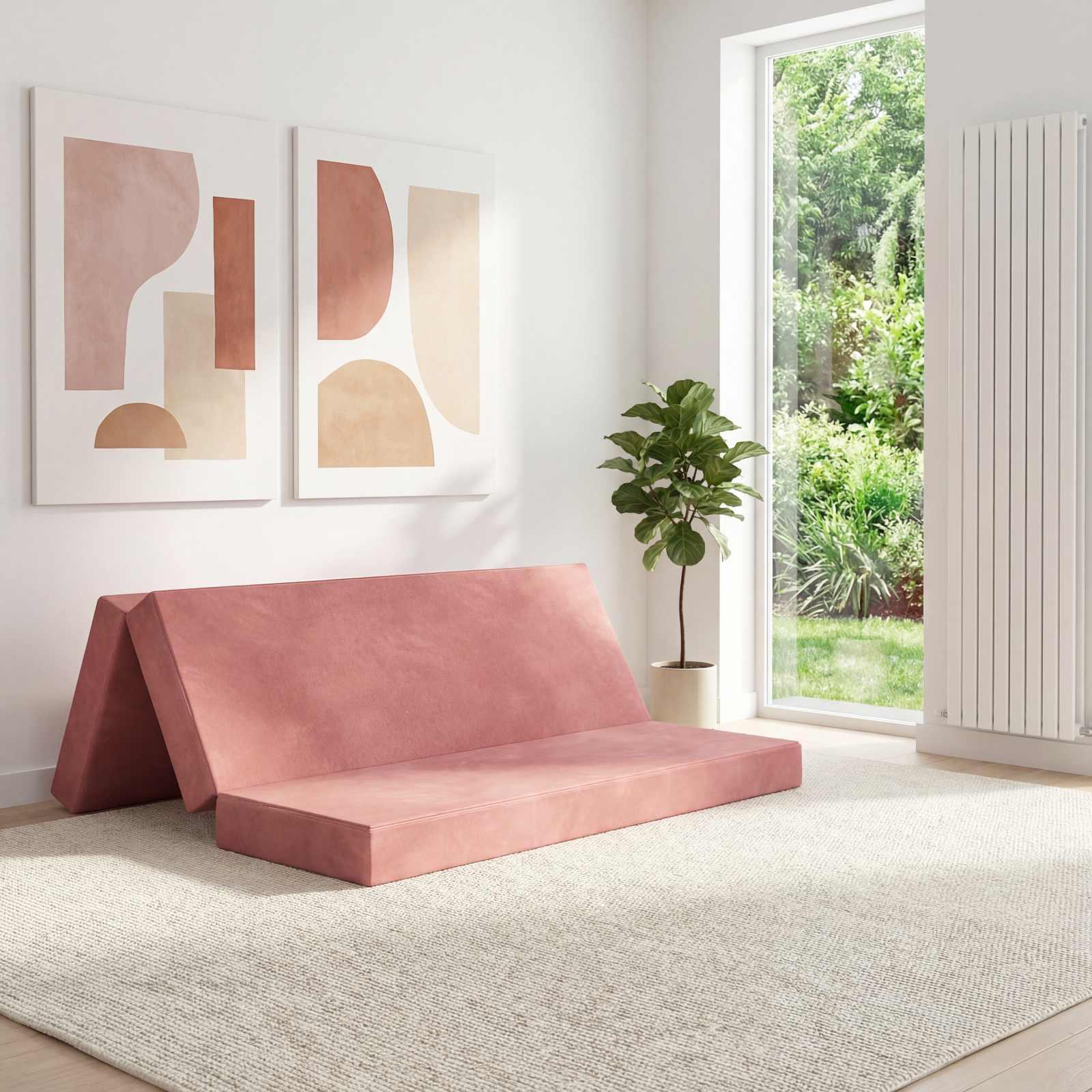 Foldbar sovesofa 180 × 67 × 45 cm - lyserød fløjl billede