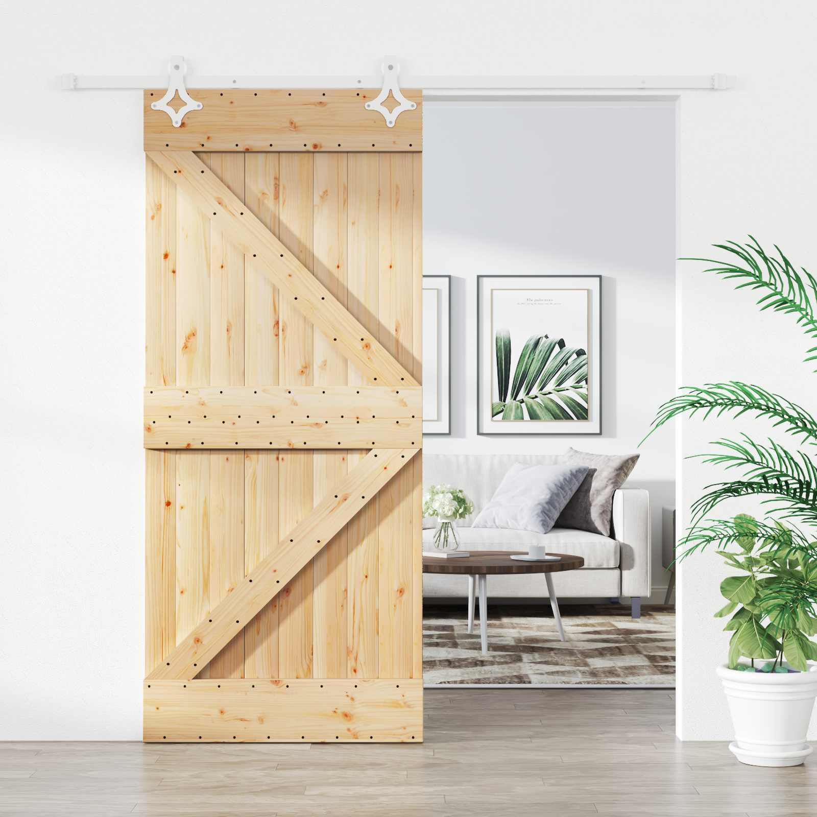 Skydedør i massivt fyrretræ - natur/hvid 90 × 210 cm