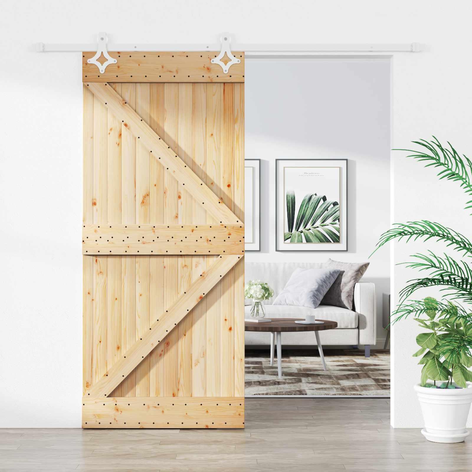 Skydedør i massivt fyrretræ - natur/hvid 100 × 210 cm