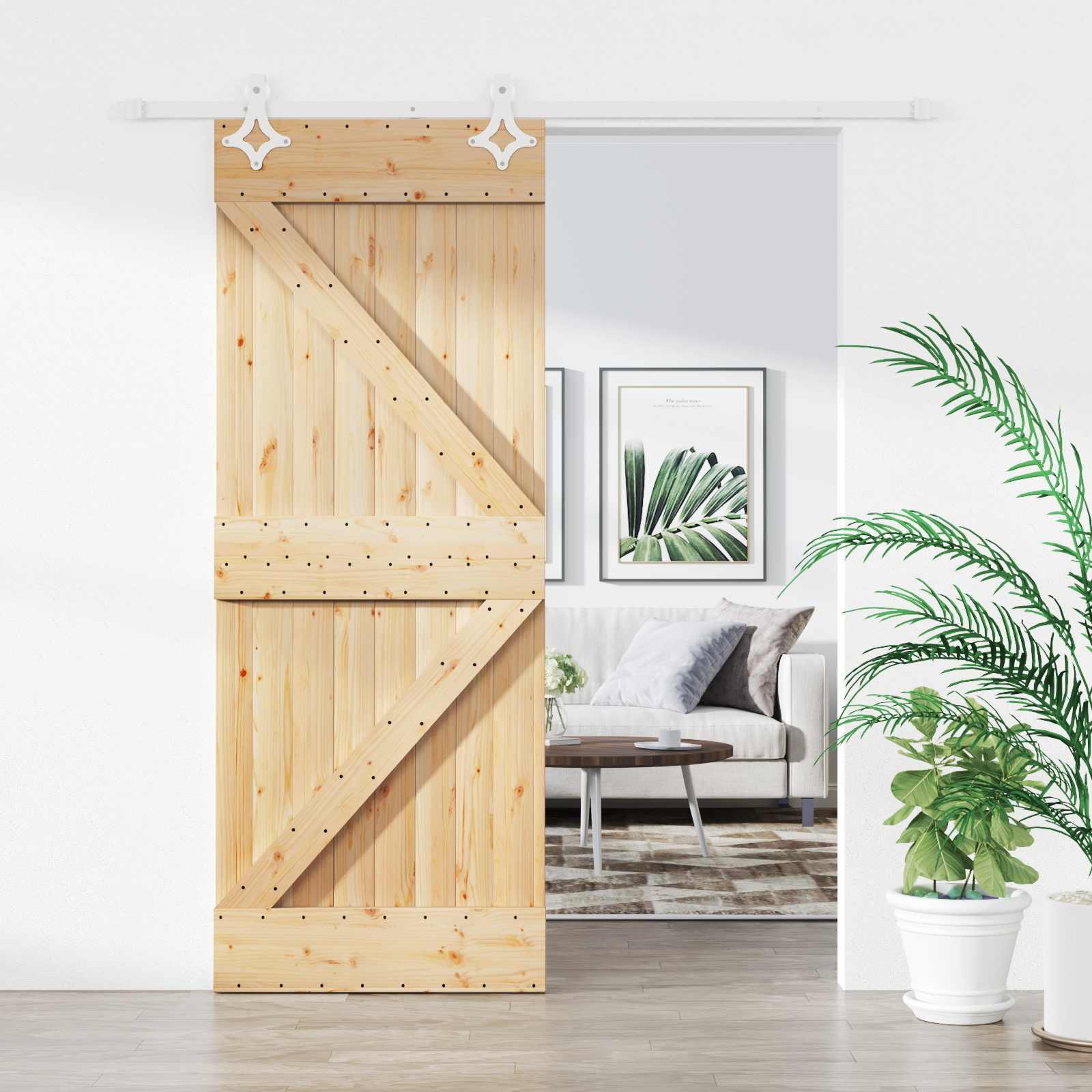 Skydedør i massivt fyrretræ - natur/hvid 80 × 210 cm