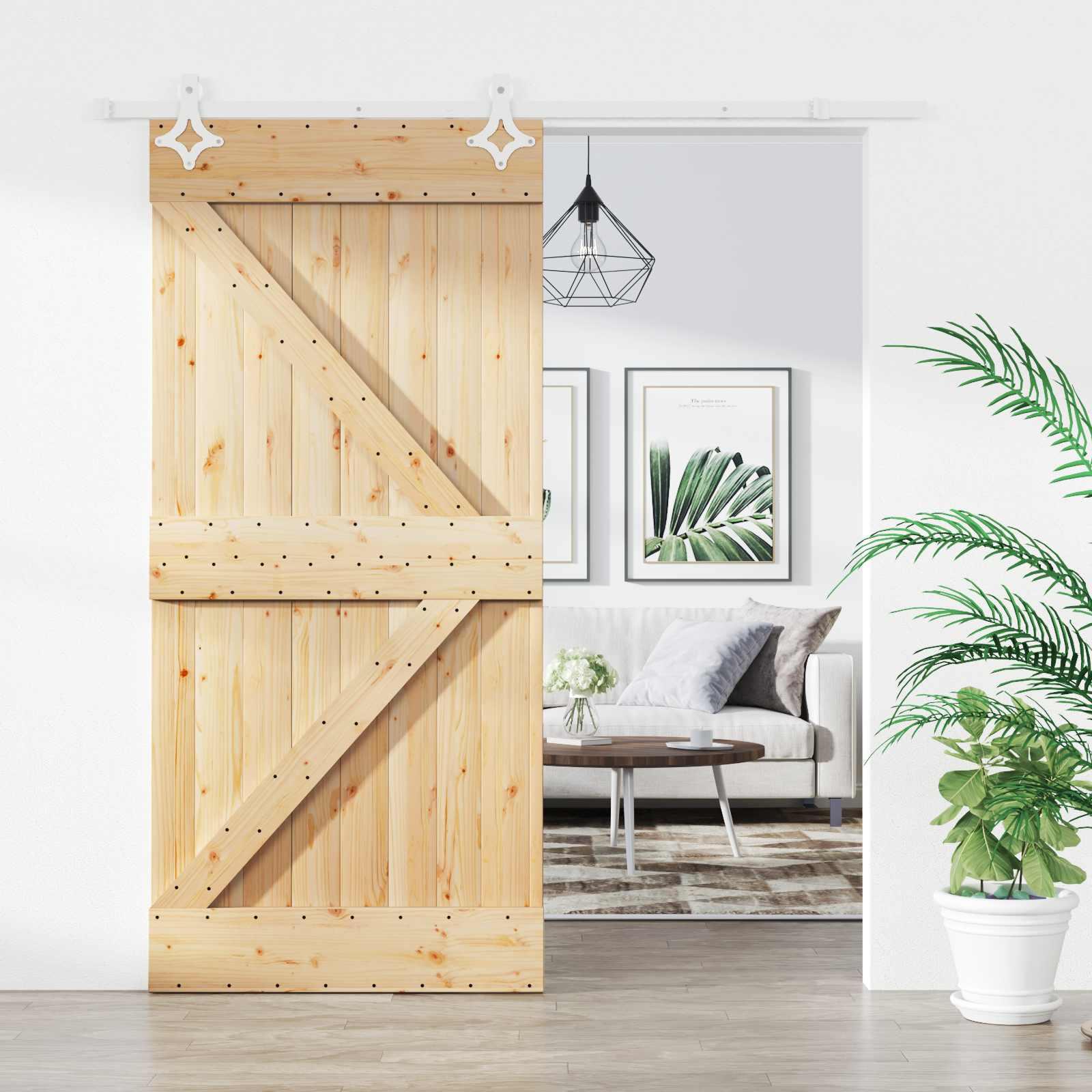 Skydedør i massivt fyrretræ - natur/hvid 95 × 210 cm