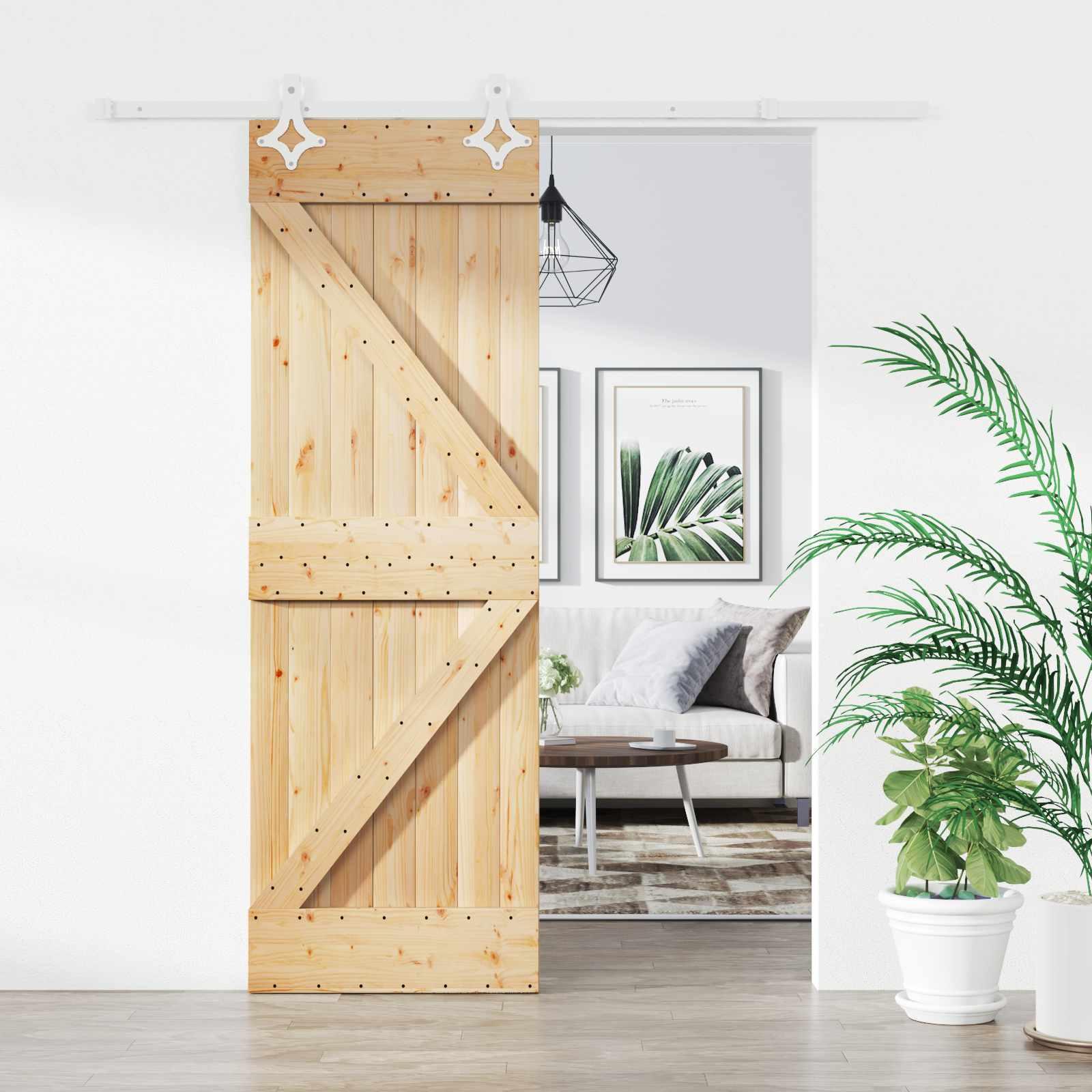 Skydedør i massivt fyrretræ - natur/hvid 70 × 210 cm