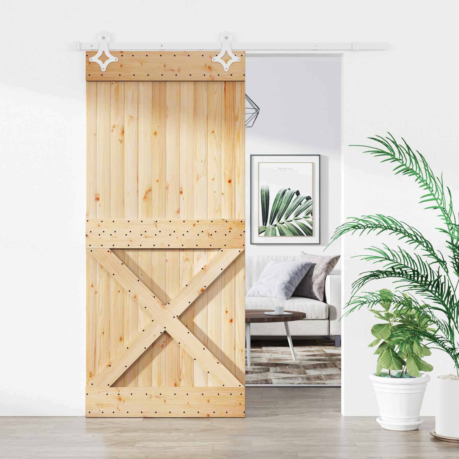 Skydedør i massivt fyrretræ - natur/hvid 90 × 210 cm