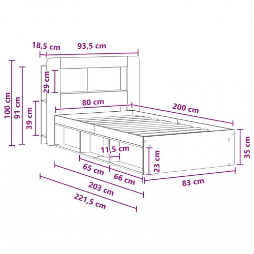 Sengestel med opbevaring 80 x 200 cm - Sonoma-eg
