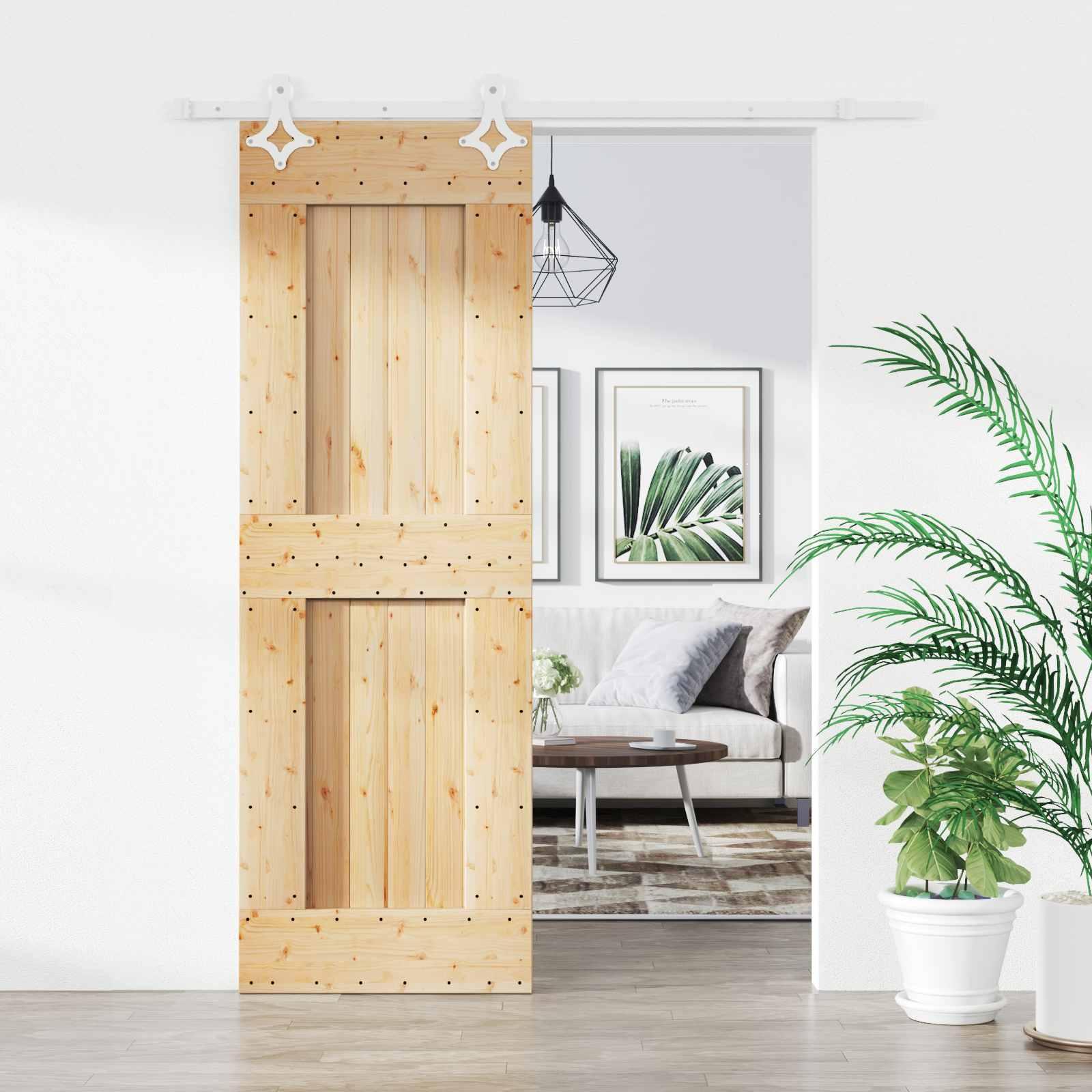 Skydedør i massivt fyrretræ - natur/hvid 70 × 210 cm