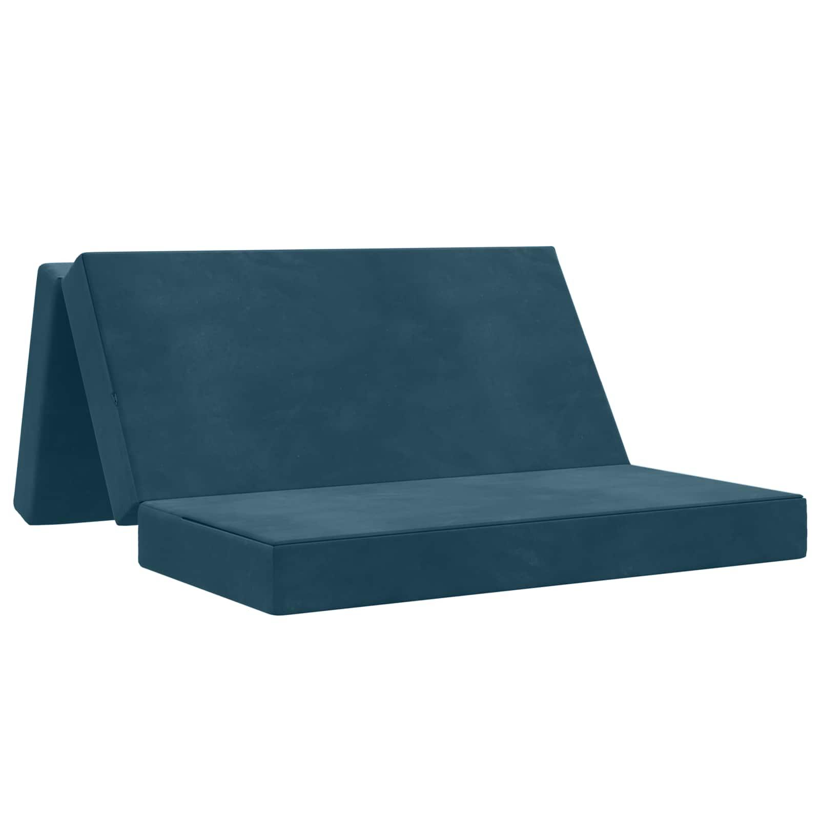 Foldbar sovesofa / gulvmadras 160 × 67 × 45 cm - blå fløjl billede