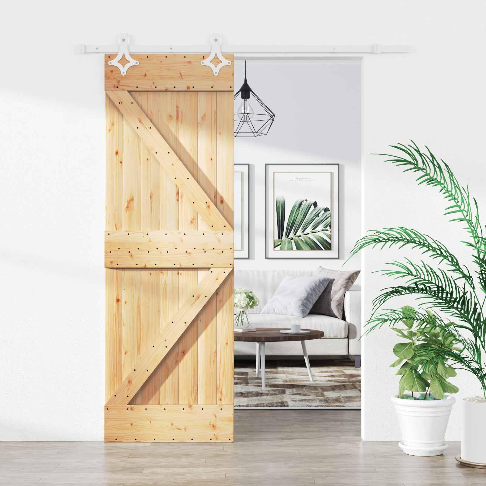 Skydedør i massivt fyrretræ - natur/hvid, 70 × 210 cm