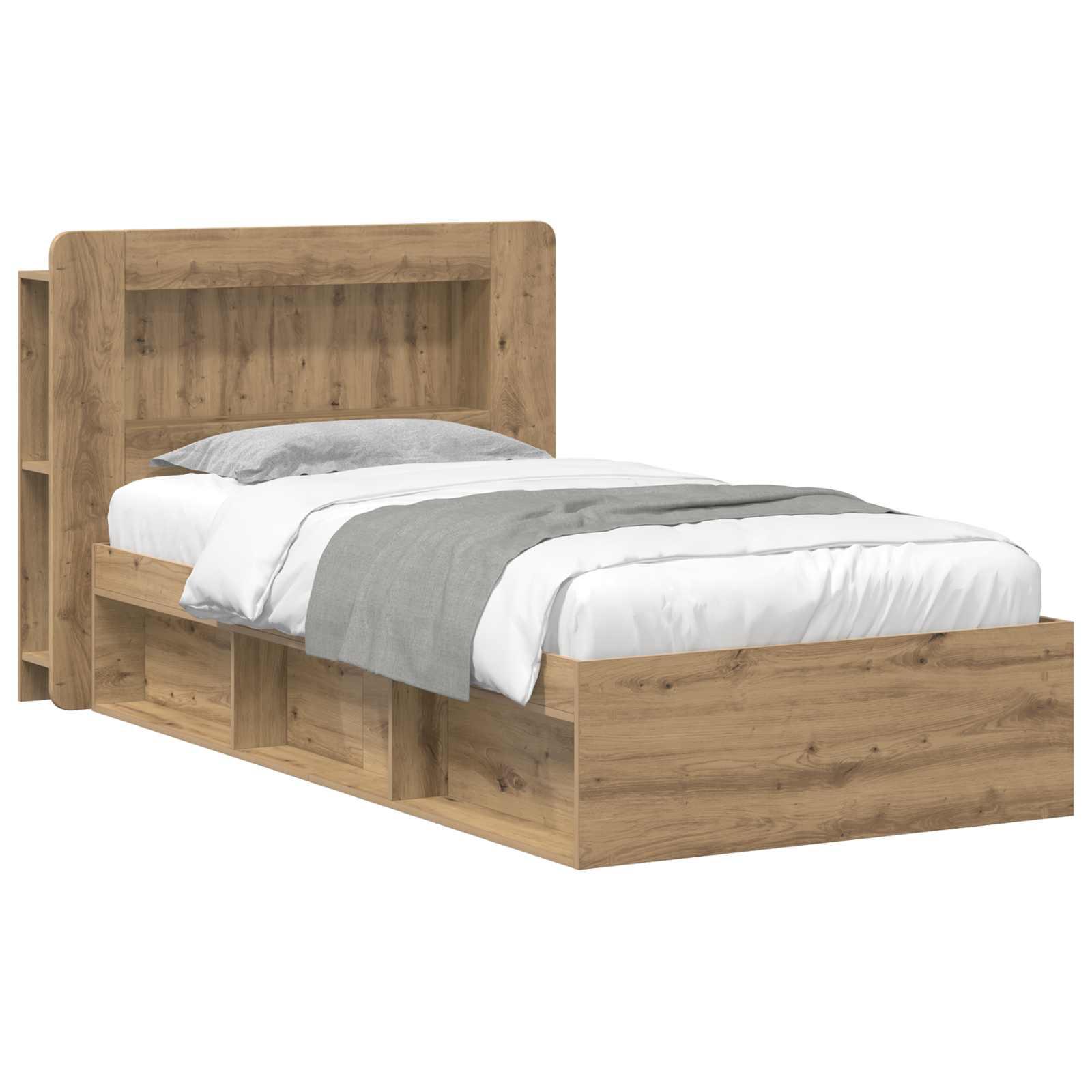 Sengestel med opbevaring Artisan-eg 75 x 190 cm Konstrueret træ billede