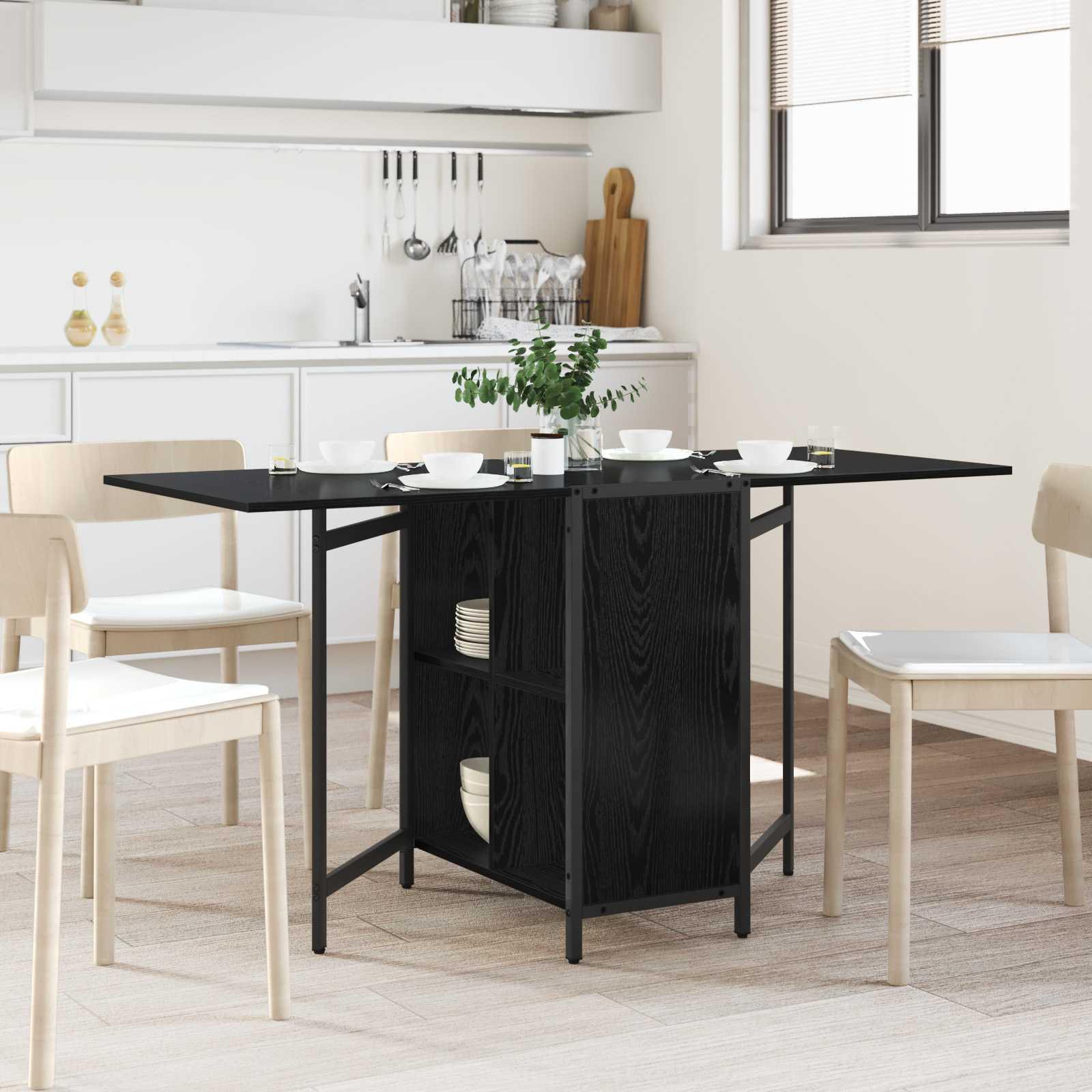 Spisebord 144 x 60 x 75 cm Konstrueret træ Sort eg Rektangulær billede
