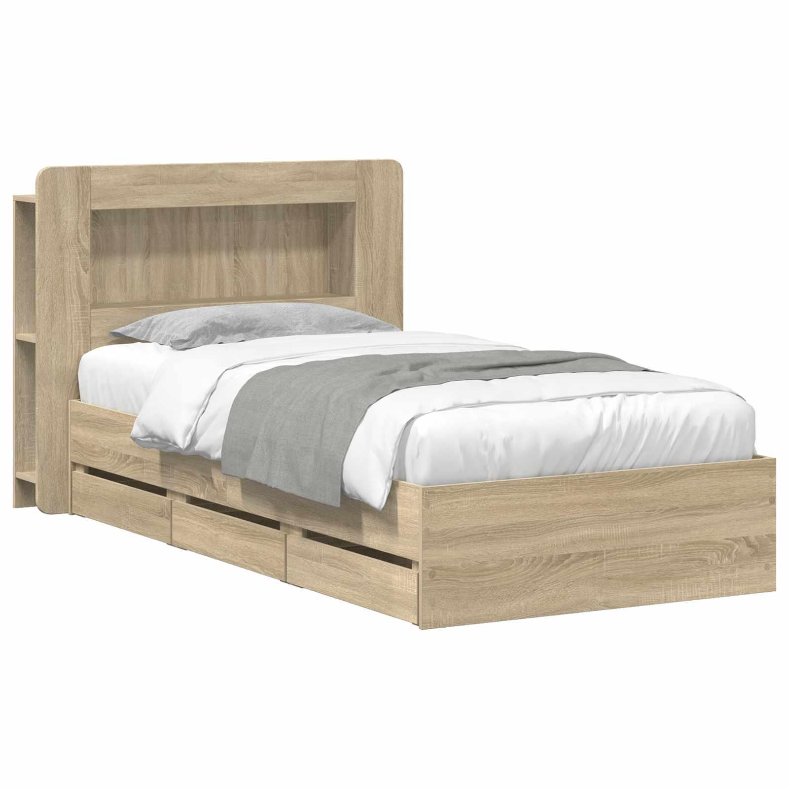 Sengestel med opbevaring Sonoma-eg 80 x 200 cm Konstrueret træ billede
