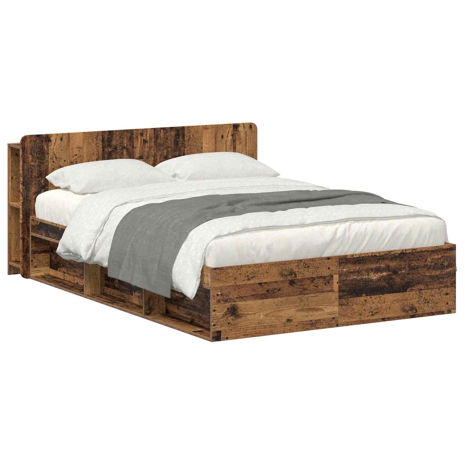 Sengestel med opbevaring Gammelt træ 135 x 190 cm billede