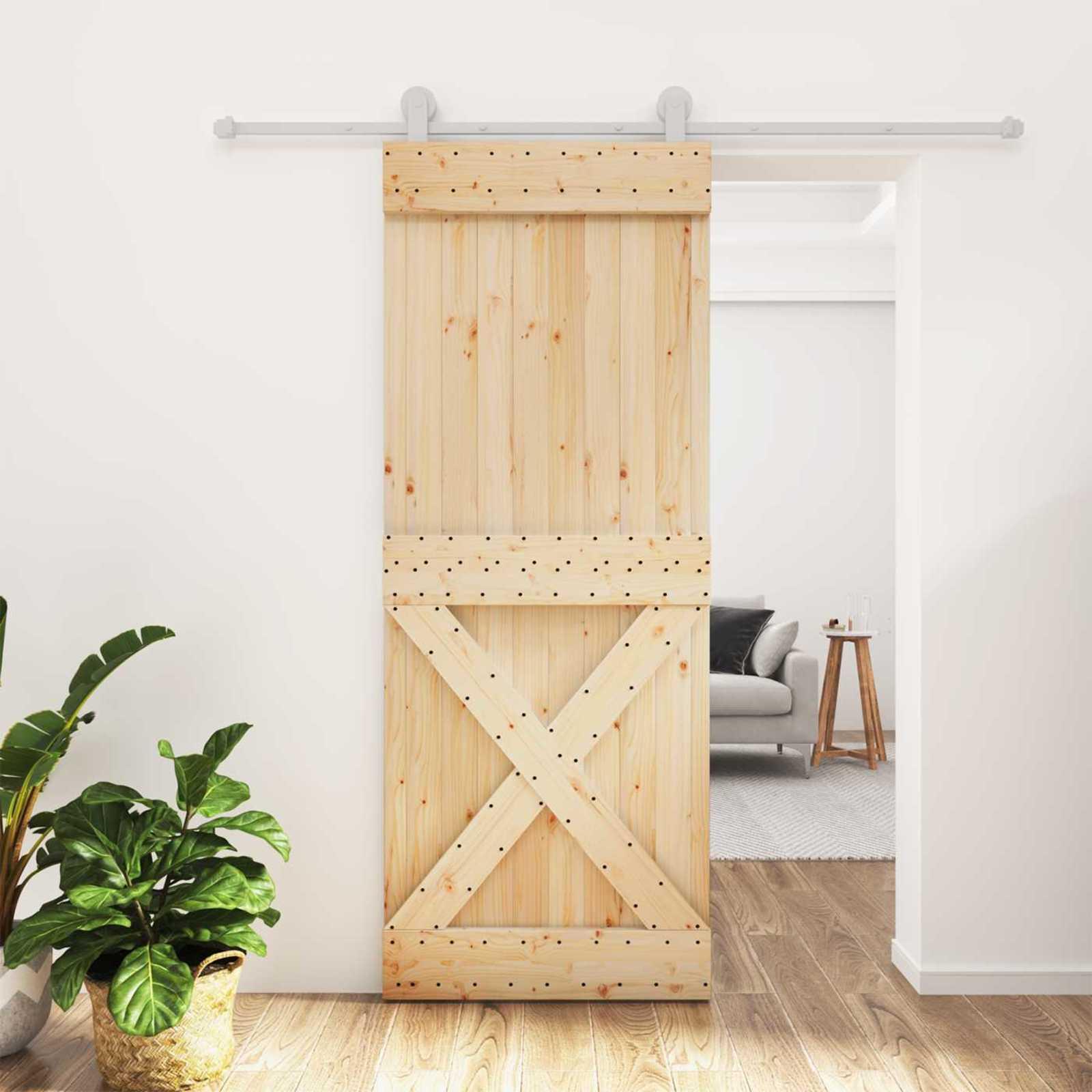Skydedør i massivt fyrretræ - natur/hvid 80 × 210 cm