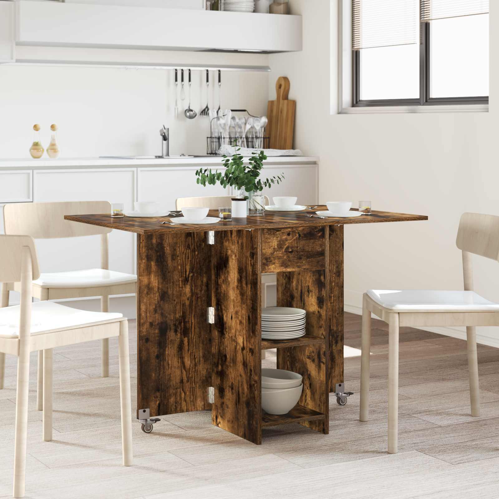 Spisebord 115 x 70 x 75 cm Konstrueret træ Røget eg Rektangulær billede