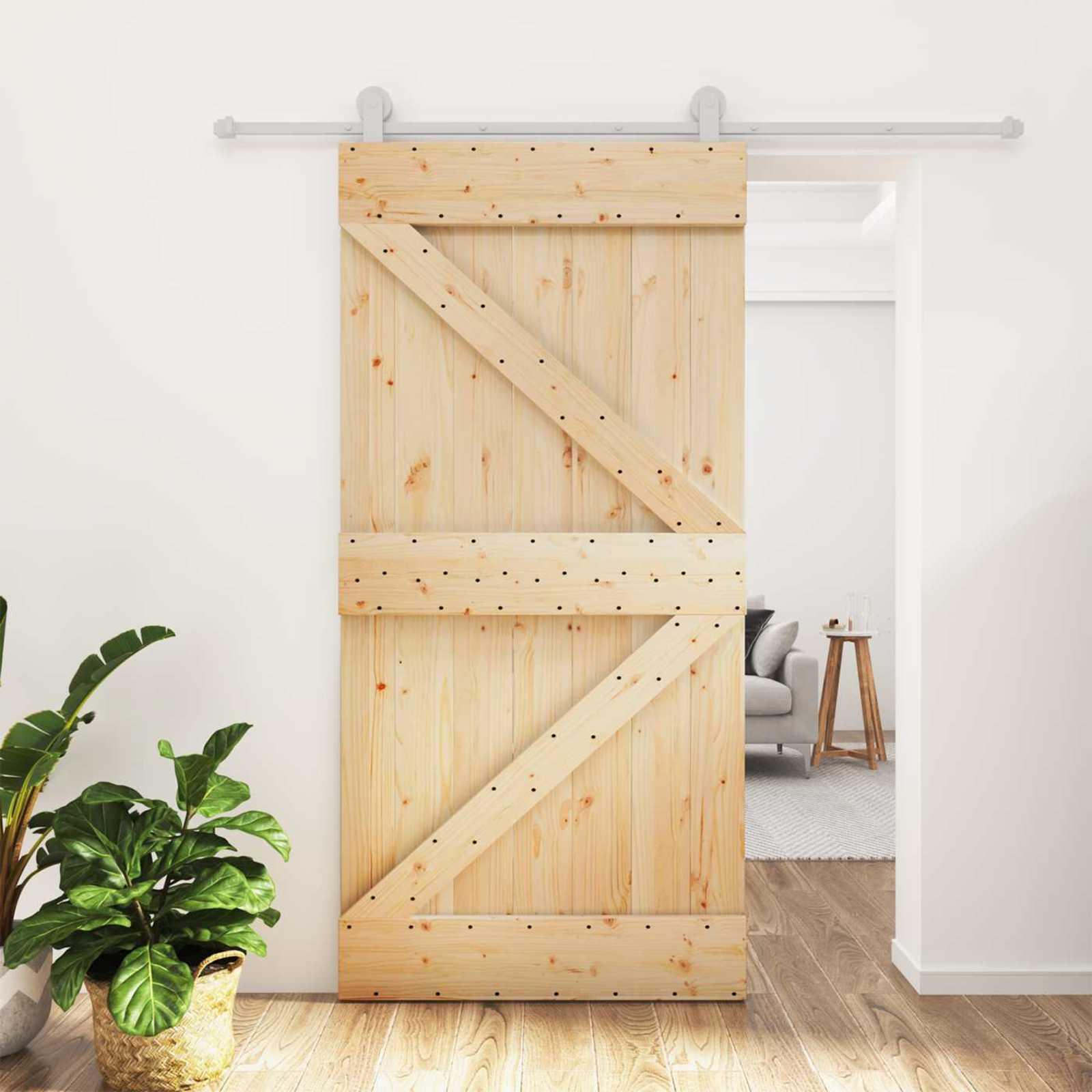 Skydedør i massivt fyrretræ - natur/hvid 100 × 210 cm