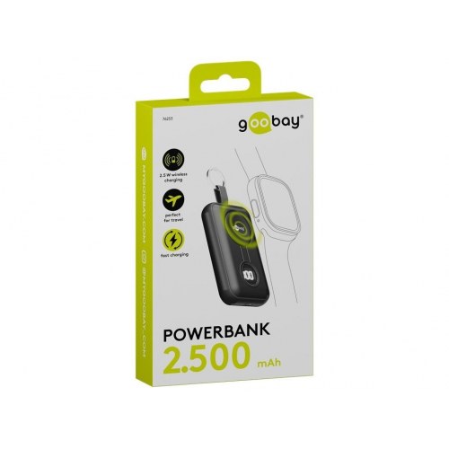 Goobay trådløs powerbank 2 500 mAh 5 W med USB‑C - sort