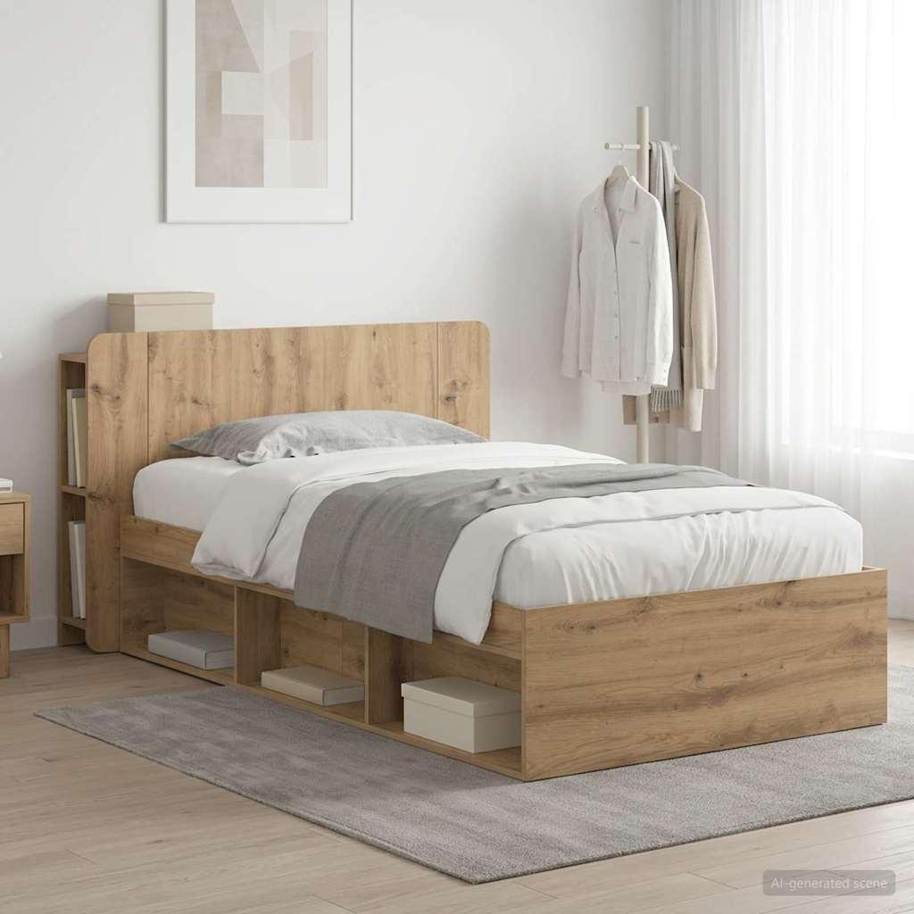 Sengestel med opbevaring Artisan-eg 90 x 200 cm Konstrueret træ billede
