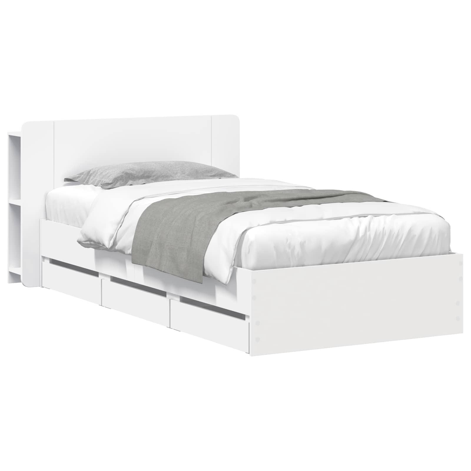 Sengestel med opbevaring Hvid 80 x 200 cm Konstrueret træ billede