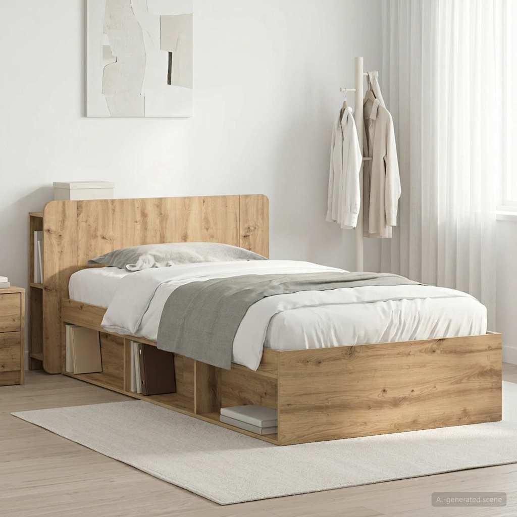 Sengestel med opbevaring med hovedgærde Artisan-eg 100 x 200 cm billede