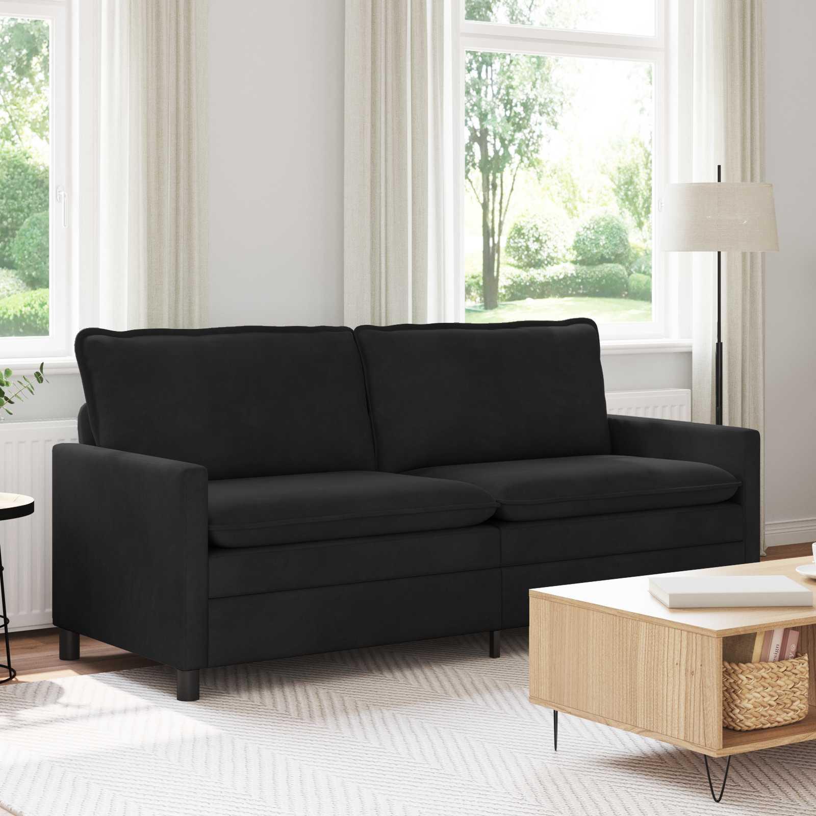 Sofa i sort fløjl - 2-personers, 196 × 81 × 87,5 cm billede
