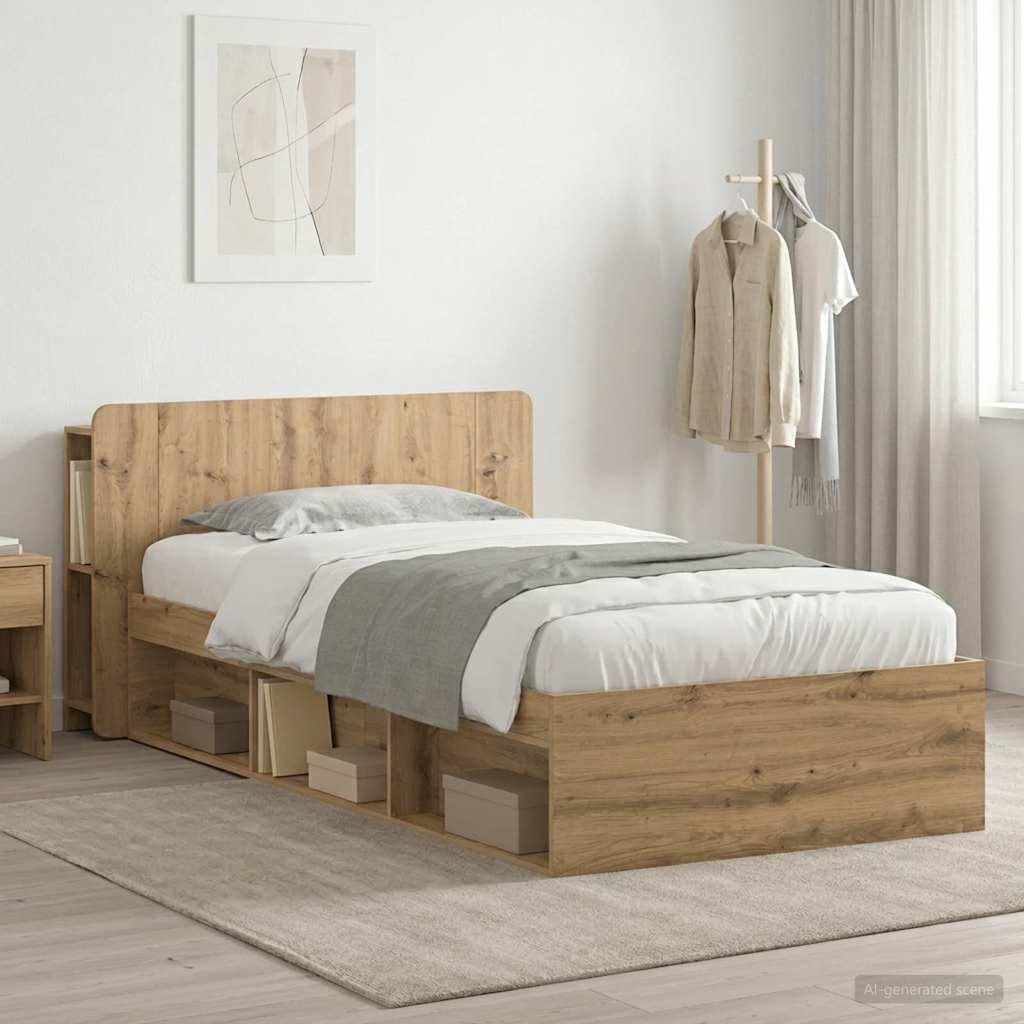 Sengestel med opbevaring Artisan-eg 90 x 190 cm Konstrueret træ billede