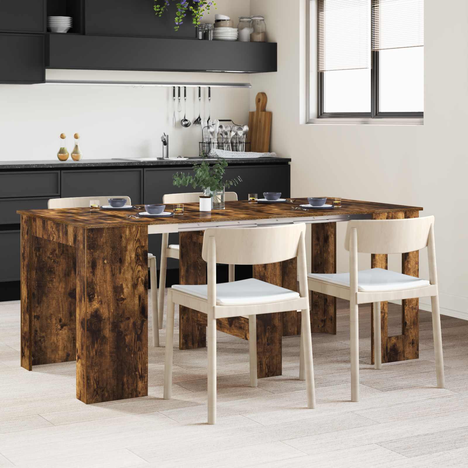 Spisebord 180 x 85 x 75 cm Konstrueret træ Røget eg Rektangulær billede