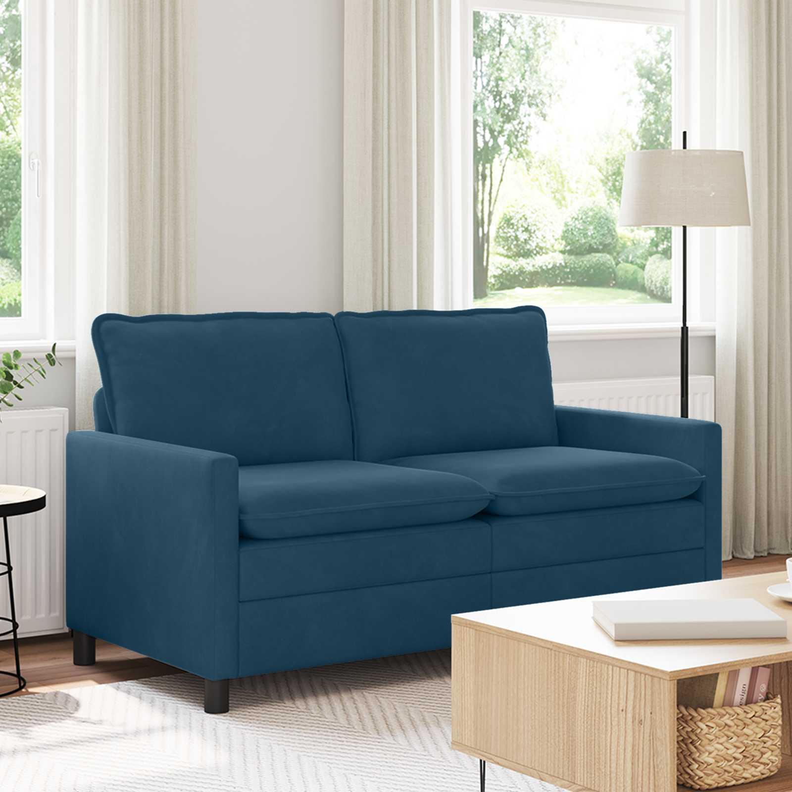 2-personers sofa i fløjl - blå, 156 × 81 × 87,5 cm billede