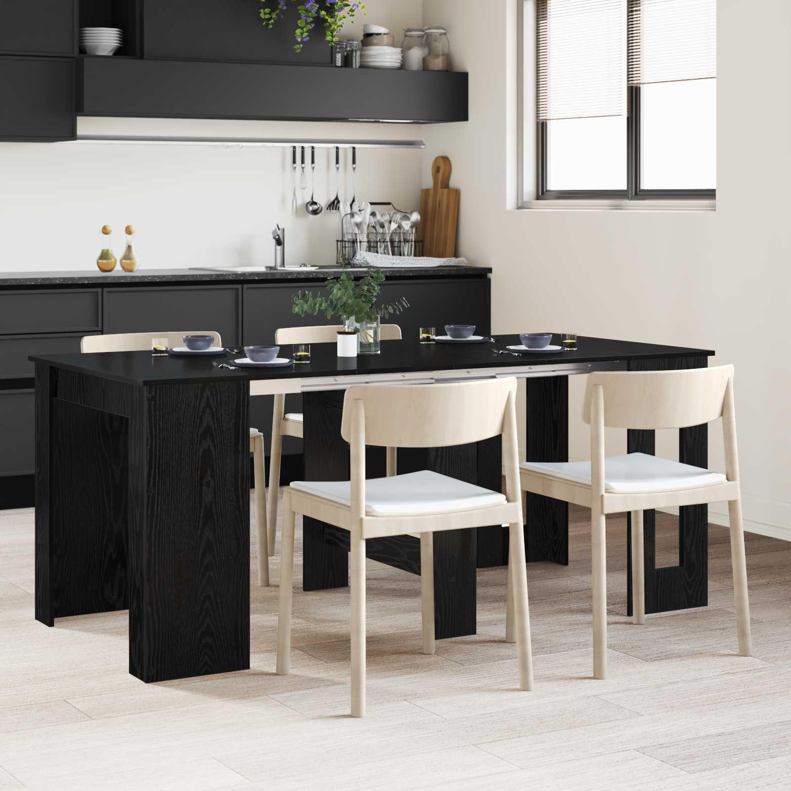 Spisebord 180 x 85 x 75 cm Konstrueret træ Sort eg Rektangulær billede