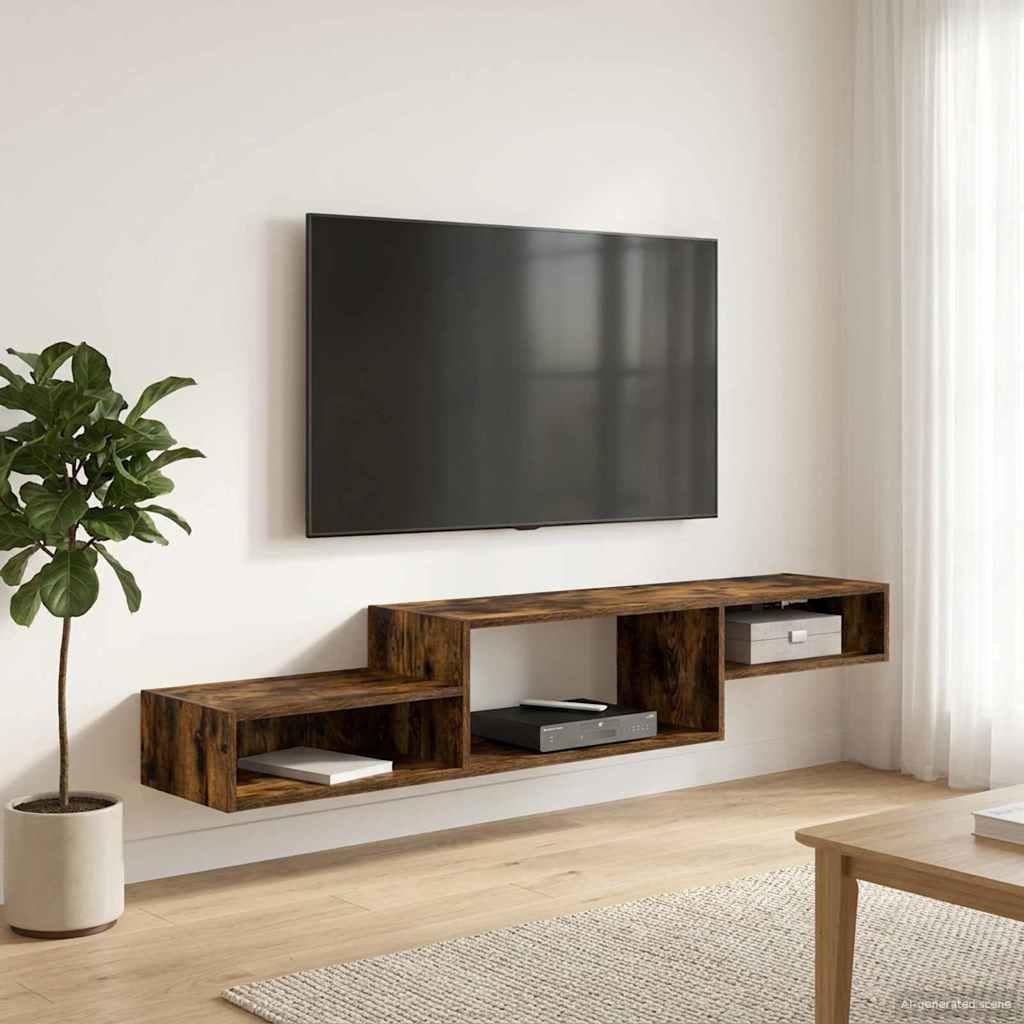 Væghængt TV Skab Vægmonteret Røget eg 150 x 28 x 26 cm billede