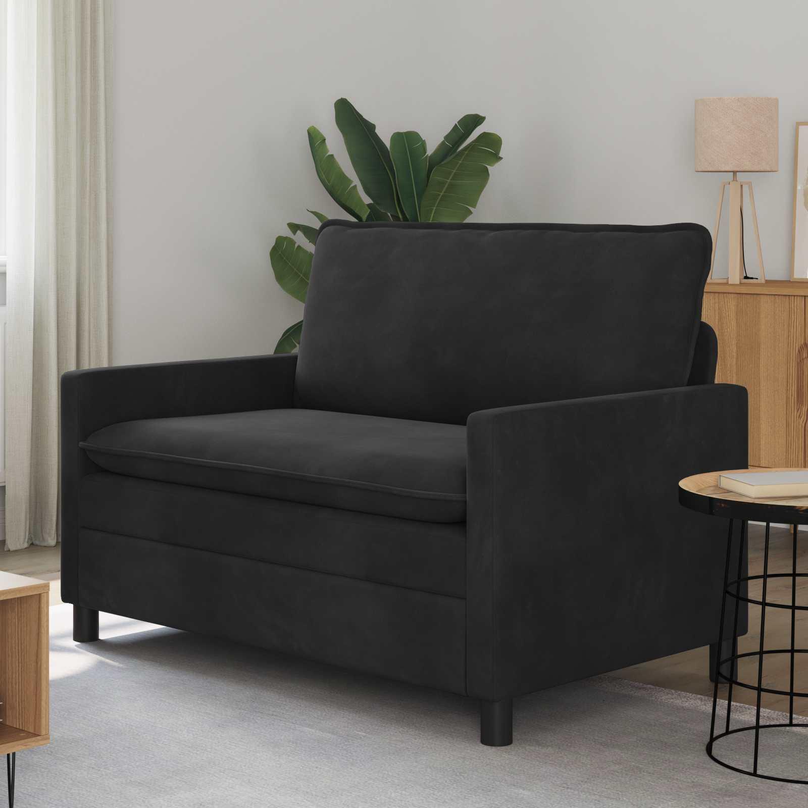 2-personers sofa i sort fløjl - 126 × 81 × 87,5 cm billede