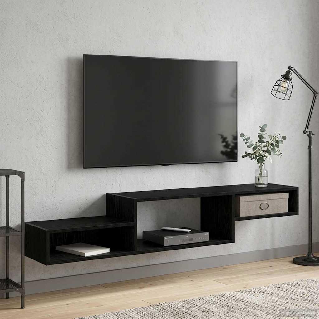 Væghængt TV Skab Vægmonteret Sort eg 150 x 28 x 26 cm billede