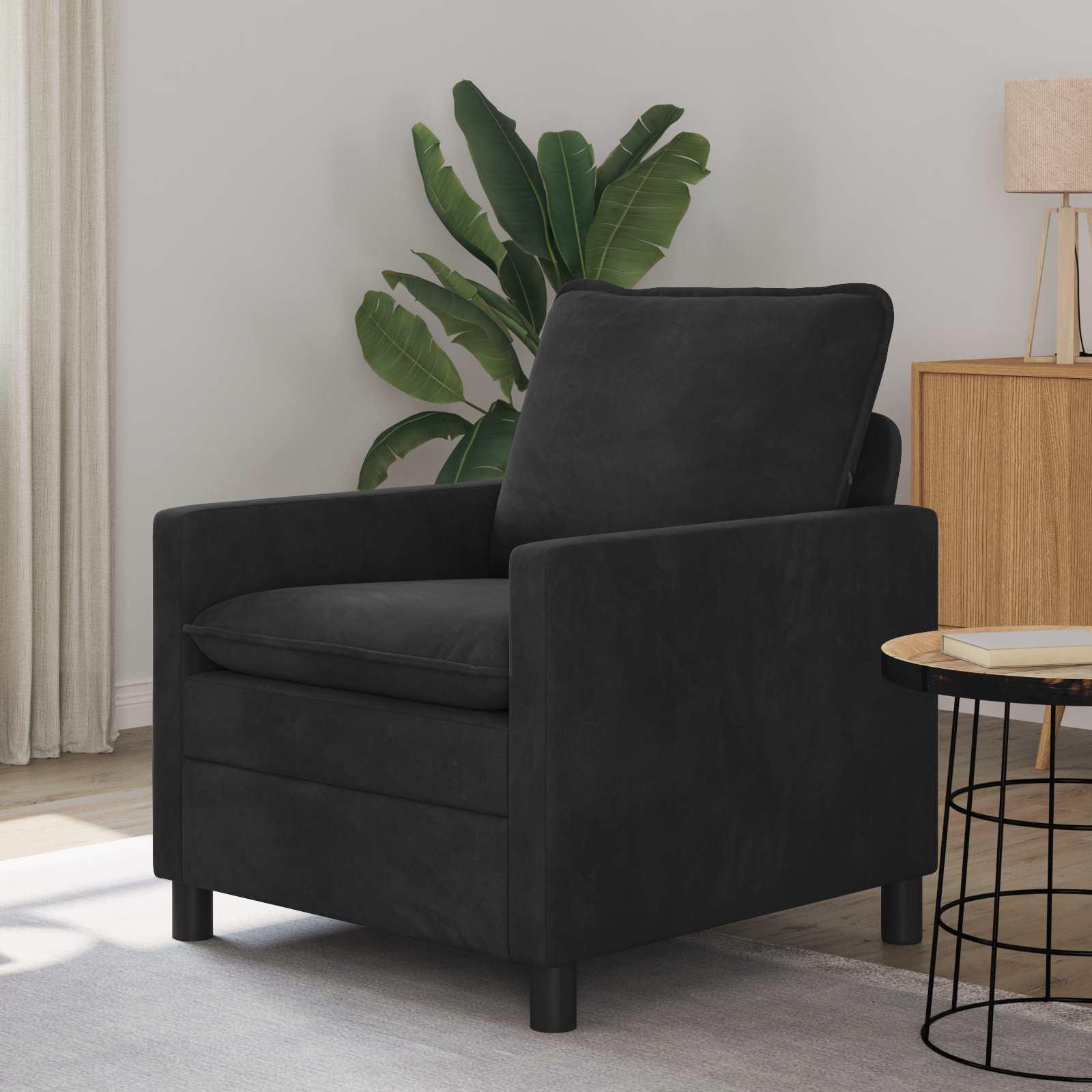 1-pers. sofa i sort fløjl - 76 × 81 × 87,5 cm billede
