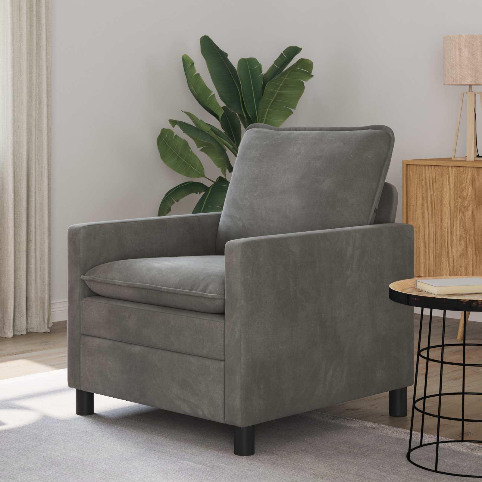 1-pers. sofa i fløjl - mørkegrå, 76 × 81 × 87,5 cm billede
