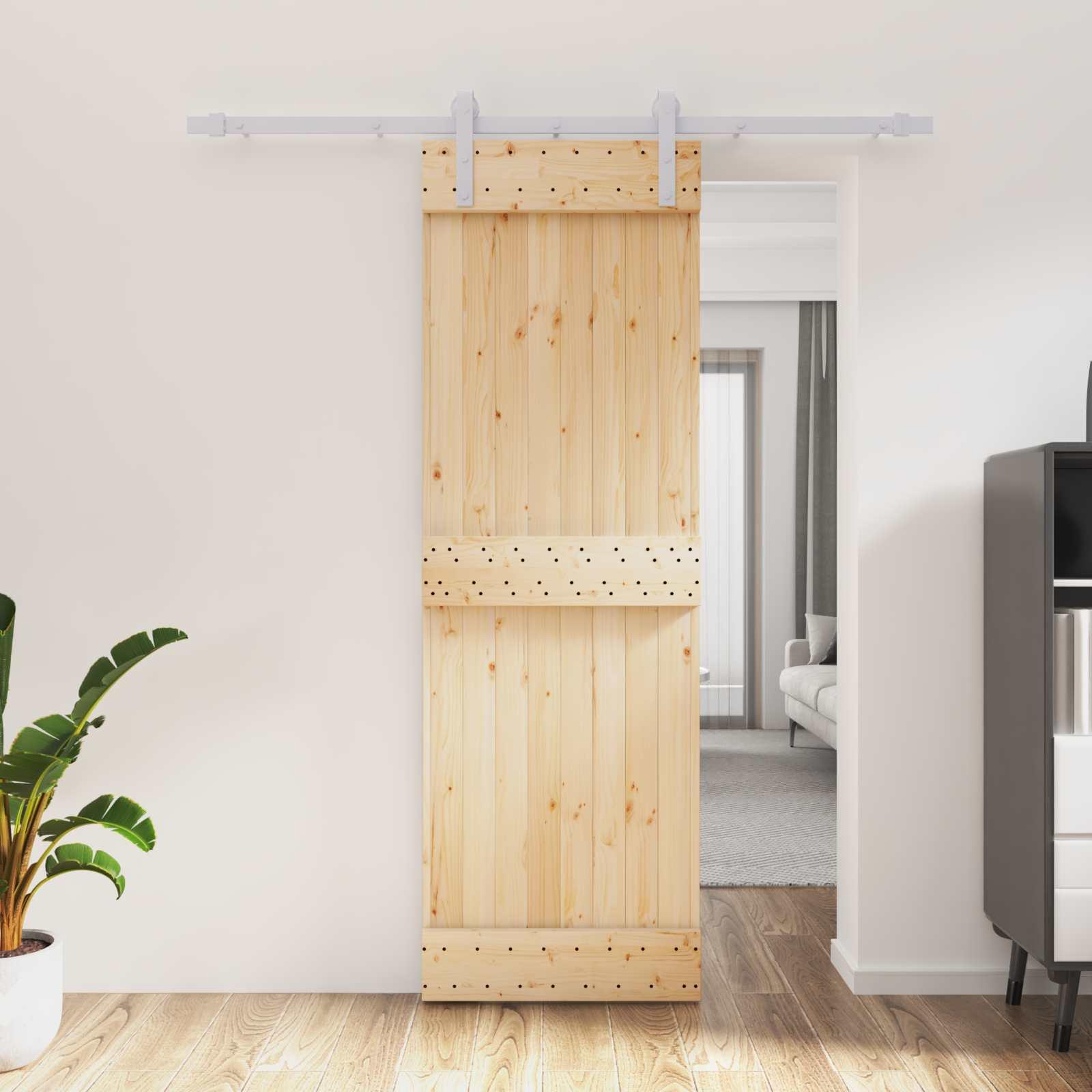 Skydedør i massivt fyrretræ - natur/hvid 70 × 210 cm