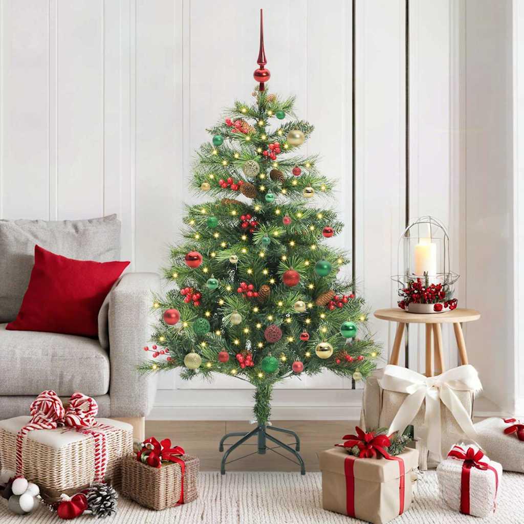 Kunstigt juletræ med LED-lys - grøn 150 cm, PVC og metal billede