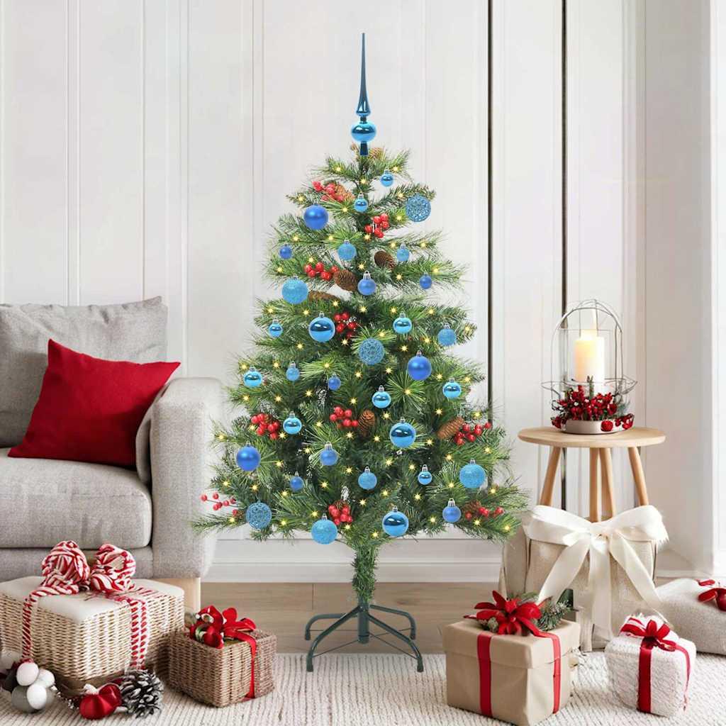 Kunstigt juletræ med LED-lysbånd - grøn 150 cm, PVC og metal billede
