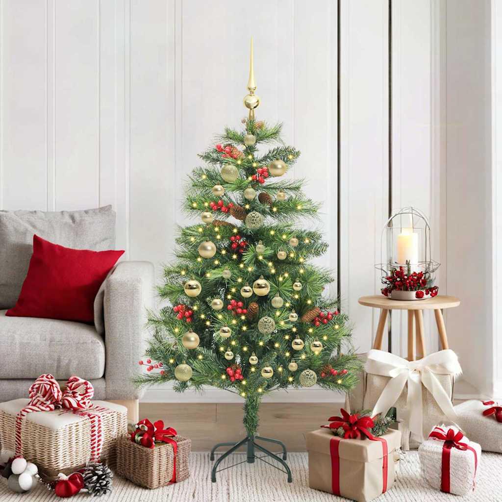 Kunstigt juletræ med LED-lysbånd - grøn 150 cm, PVC og metal billede
