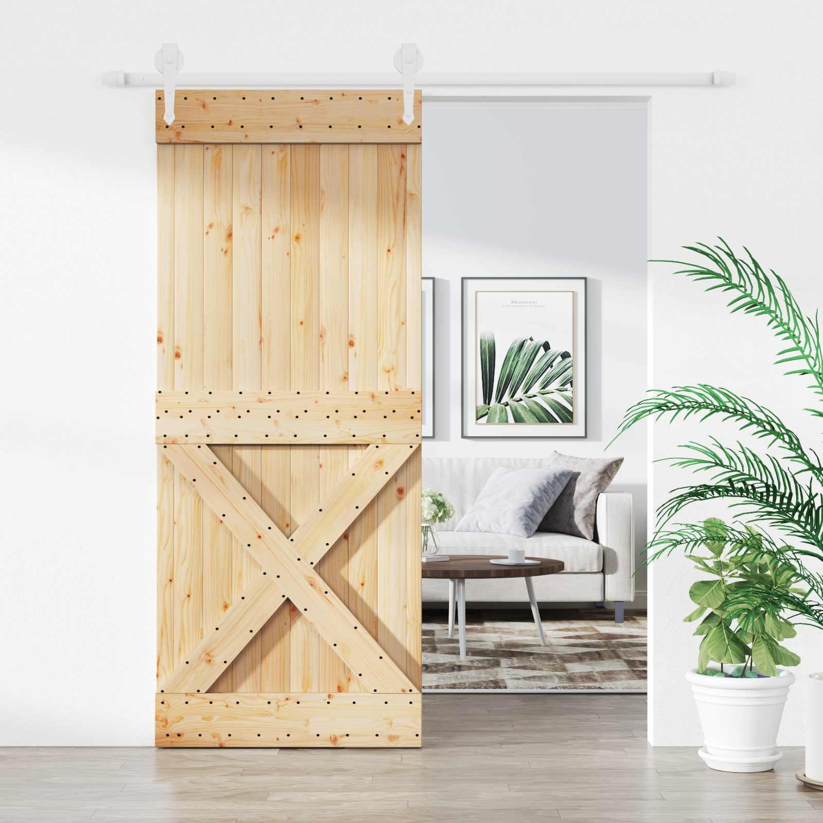 Skydedør i massivt fyrretræ - natur/hvid 85 × 210 cm