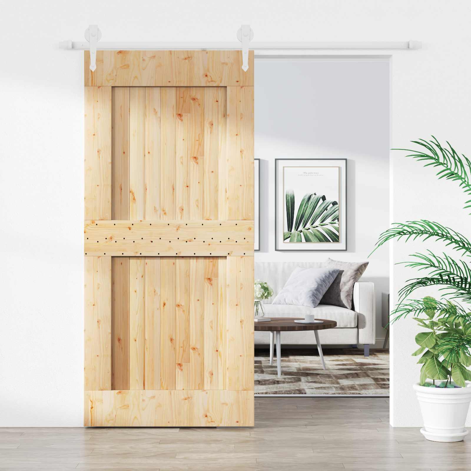 Skydedør i massivt fyrretræ - natur/hvid 100 × 210 cm