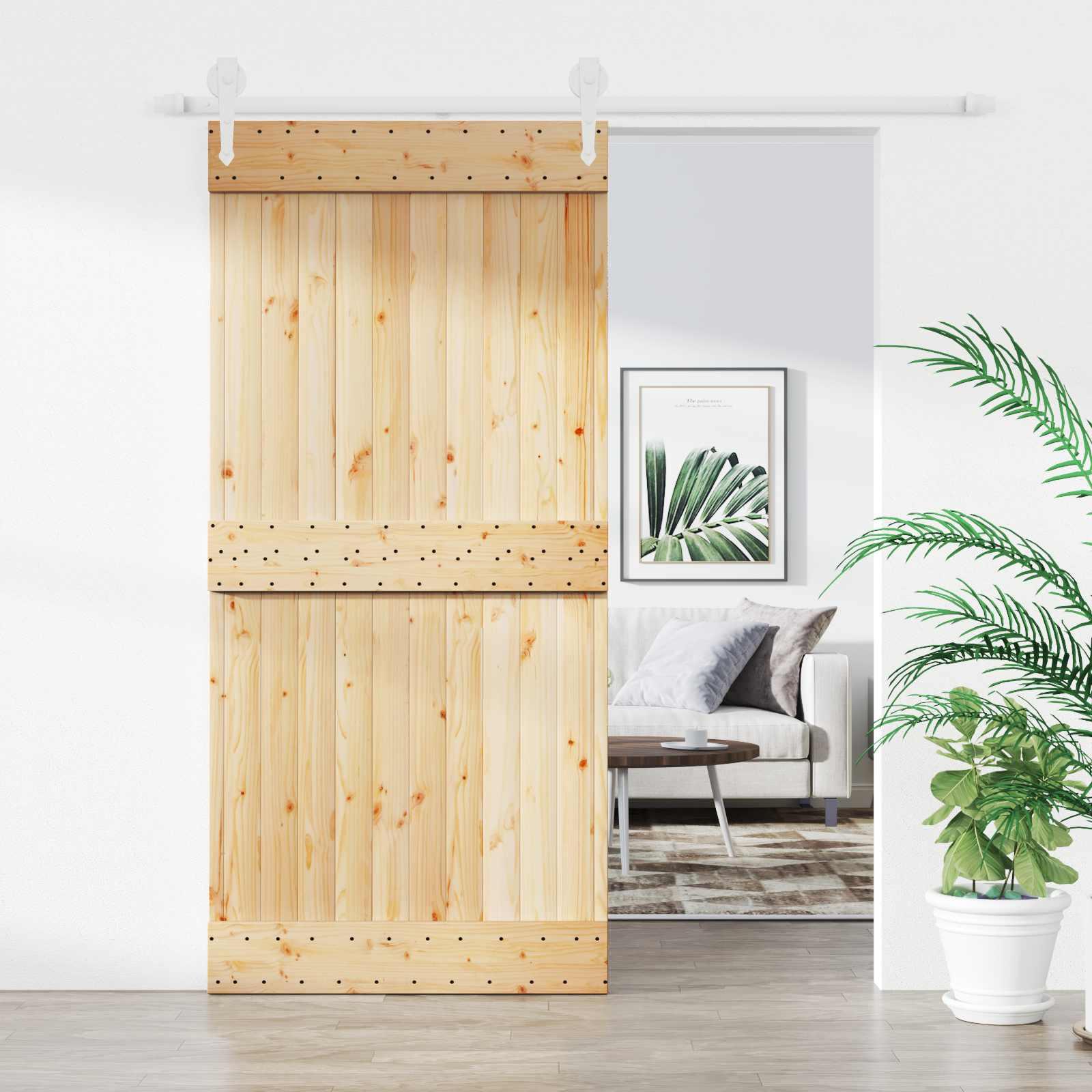 Skydedør i massivt fyrretræ - natur/hvid 95 × 210 cm